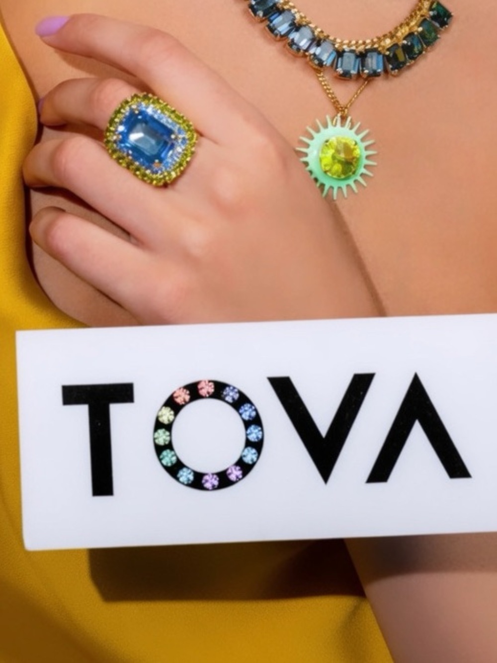 TOVA 2pc necklace set in gorgeous blue stones with sun charm detachable